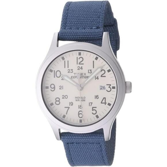 Timex Expedition Scout 36 Unisex Watch Blue Strap Cream Dial Water Resistant - Picture 1 of 5